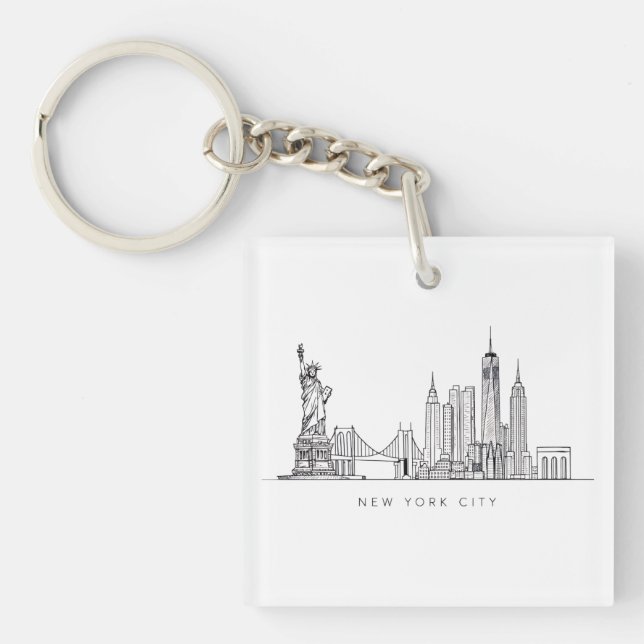 Porte-clefs Minimalist New York City Skyline Line Art (Devant)