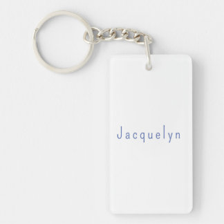 Porte-clefs Minimaliste Blanc Bleu Plaine Élégant Nom moderne