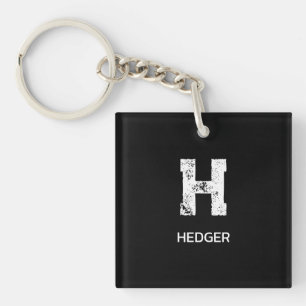 PORTE-CLEFS MINIMALISTE BLANC MONOGRAMME À UNE LETTRE NOM NOIR