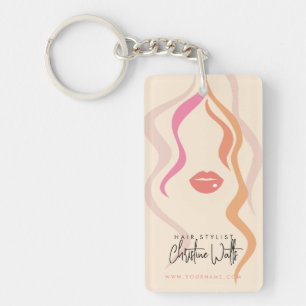 Porte-clefs Minimaliste Code QR Cheveux Ondulés Coiffeur Rose