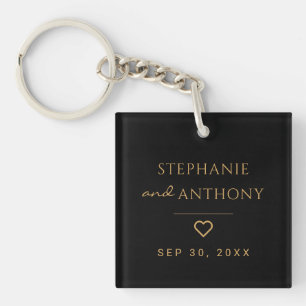 Porte-clefs Minimaliste Coeur noir et or Mariage moderne