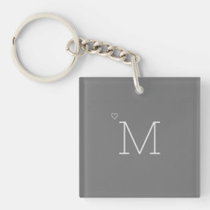 Porte-clefs Minimaliste initial personnalisé Gris élégant