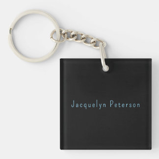 Porte-clefs Minimaliste Neutre Bleu Noir Élégant Nom Moderne