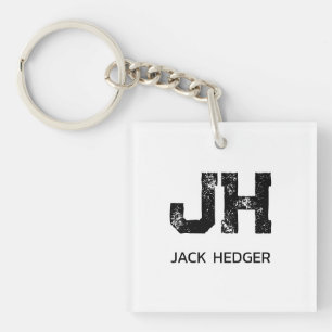 PORTE-CLEFS MINIMALISTE NOIR MONOGRAMME À DEUX LETTRES NOM BLA