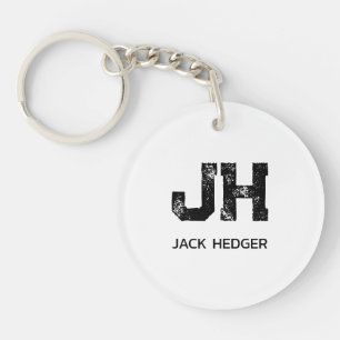 PORTE-CLEFS MINIMALISTE NOIR MONOGRAMME À DEUX LETTRES NOM BLA