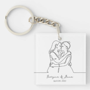 Porte-clefs minimaliste personnalisé lesbienne Couple Line Art