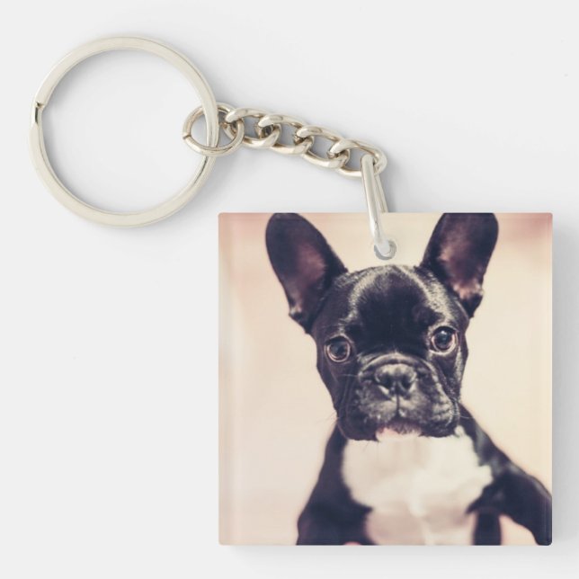 Porte-clefs Minuscule Chiot noir et blanc (Devant)
