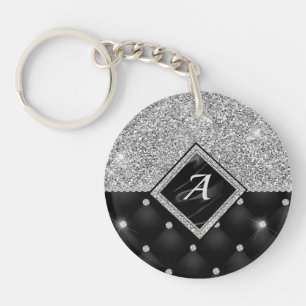 Porte-clefs Minuscule cristal argent noir monogramme diamant é