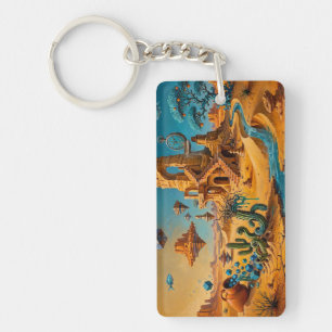 Porte-clefs Mirage du désert Ocbre Orange Bleu sarcelle