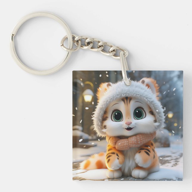 Porte-clefs Misha - Un léopard des neiges moelleux (Devant)
