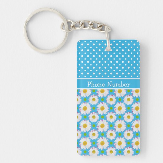 Porte-clefs Mix'n'match Polka Dot et Daisy Motifs sur Blue (Devant)