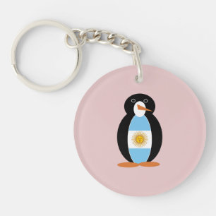 Porte-clefs Mme Pingouin Drapeau Argentin sur Rose