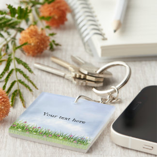 Porte-clefs Modèle, Ciel bleu et Fleurs d'été,