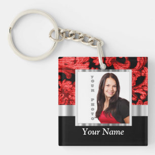 Porte-clefs Modèle damassé à fleurs rouges et noires