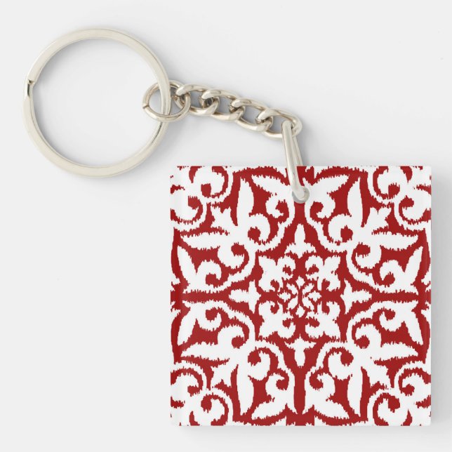 Porte-clefs Modèle damassé Ikat - Rouge foncé et blanc (Devant)