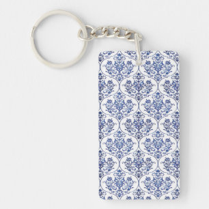 Porte-clefs Modèle de damas fleuri - bleu