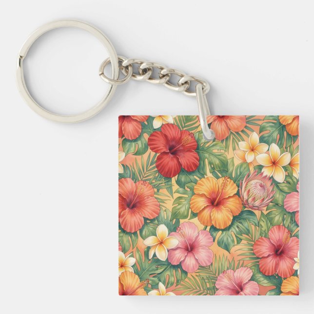 Porte-clefs Modèle de fleurs décoratives hawaïennes aloha (Devant)