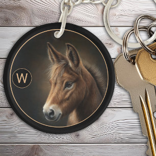 Porte-clefs Modèle de portrait équin de mule monogrammé