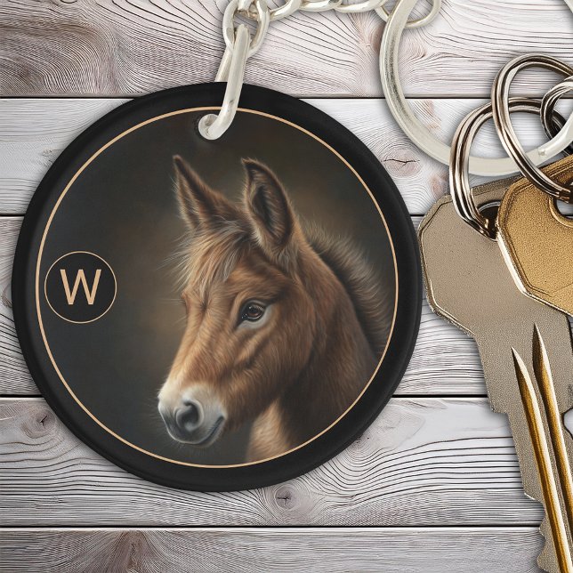 Porte-clefs Modèle de portrait équin de mule monogrammé (Monogram Mule Equine Portrait Template Keychain)