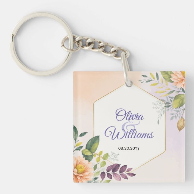 Porte-clefs Modèle d'invitation de mariage floral élégant (Devant)