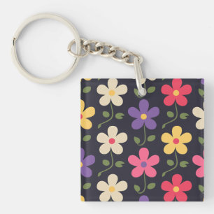 Porte-clefs Modèle floral coloré sur Arrière - plan foncé