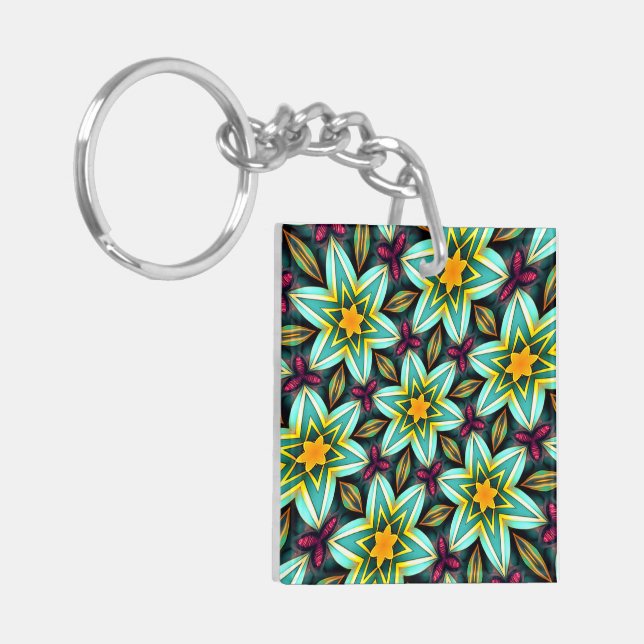Porte-clefs Modèle Floral Étoiles Vertes (Devant gauche)