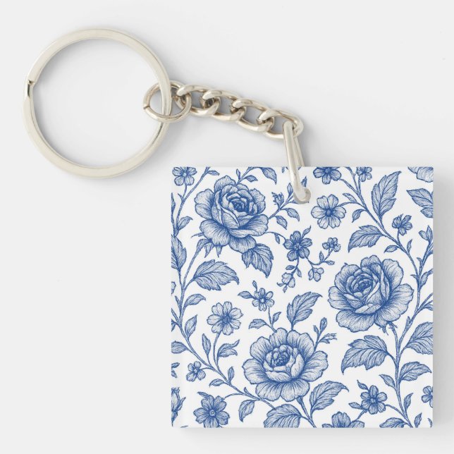 Porte-clefs Modèle Floral Royal Bleu Rose (Devant)