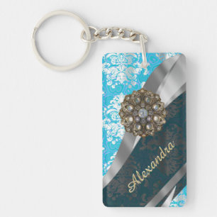 Porte-clefs Modèle personnalisé bleu pâle joli girly damassé