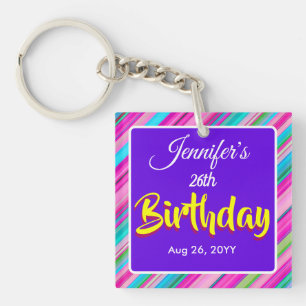 Porte-clefs Modèle personnalisé d'anniversaire à motif rayé ar