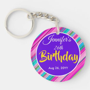 Porte-clefs Modèle personnalisé d'anniversaire à motif rayures