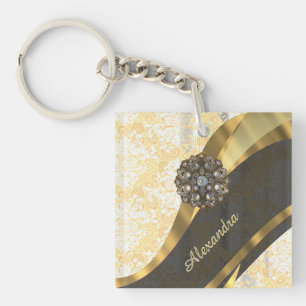 Porte-clefs Modèle personnalisé jaune joli poutre damassé