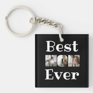 Porte-clefs Modern Best Mom Ever 3 Photos Collage noir
