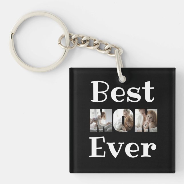 Porte-clefs Modern Best Mom Ever 3 Photos Collage noir (Devant)