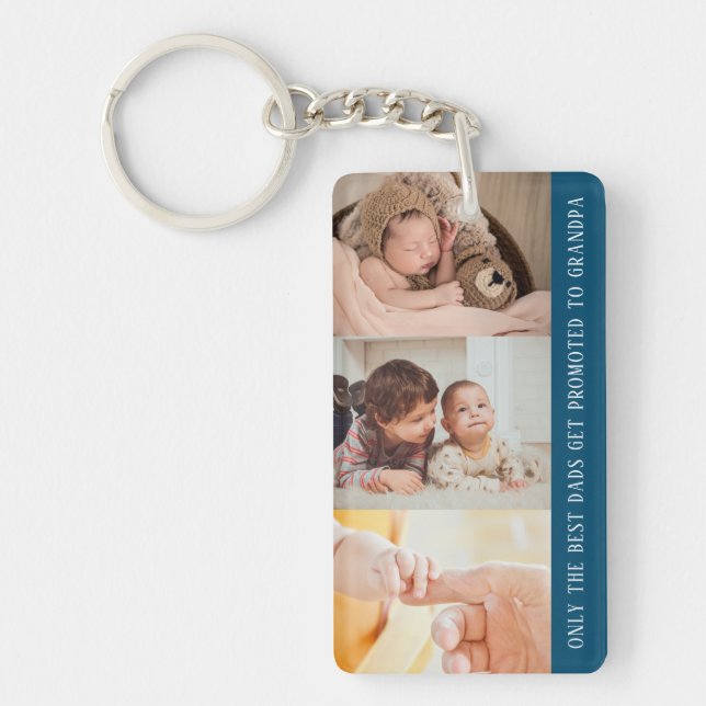 Porte-clefs Modern Blue 3 Photo Collage pour grand-père (Devant)
