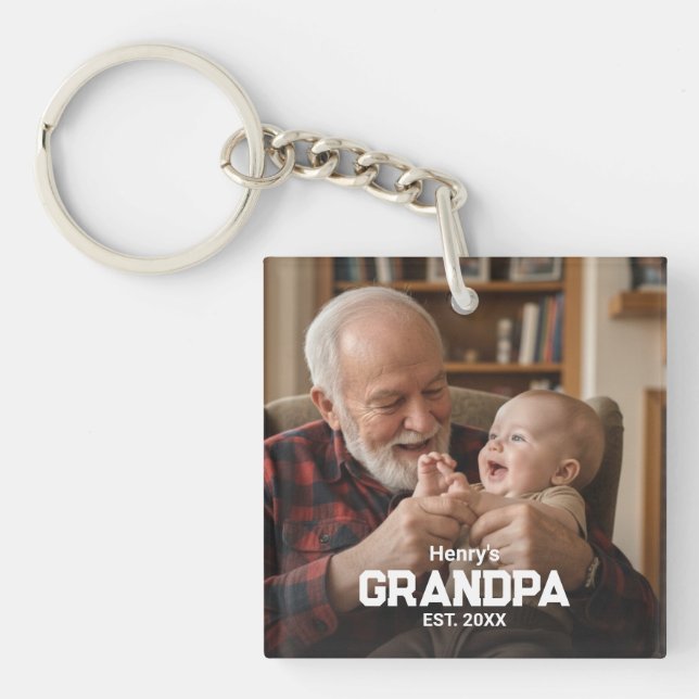 Porte-clefs Modern Grandpa Established Est. Name Year Photo (Devant)