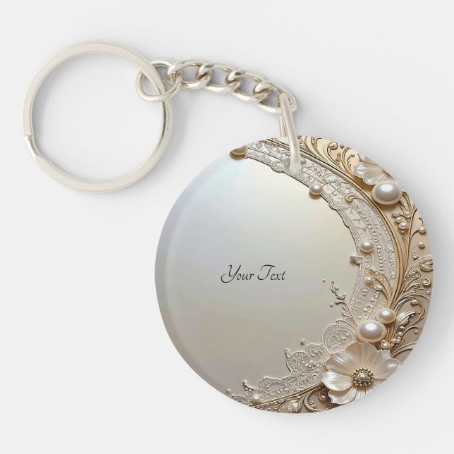 Porte-clefs Modern White Flowers Pearls Keychain (Devant)