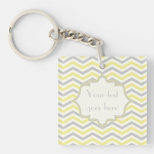 Porte-clefs Modern yellow, grey, ivory chevron pattern custom (Devant)