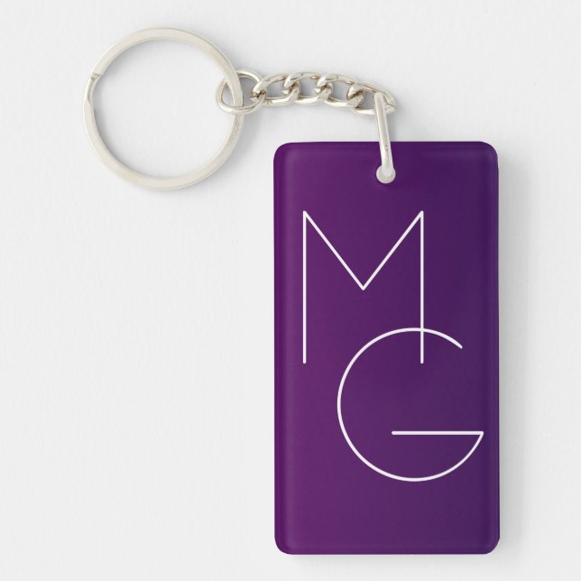 Porte-clefs Moderne 2 Initiales | Ombre Subtile Violet Foncé (Devant)