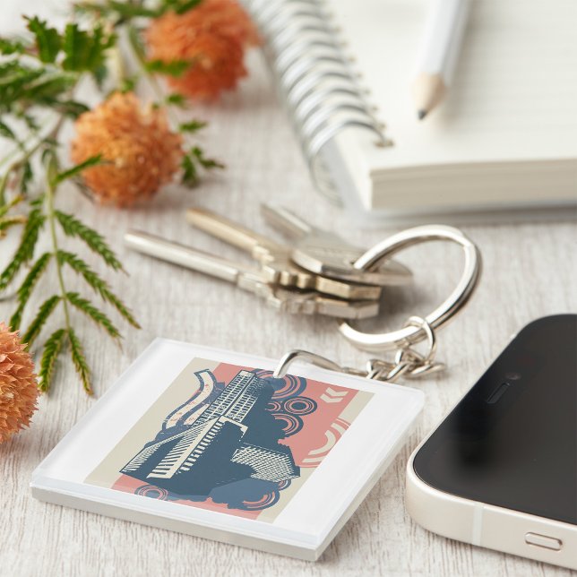 Porte-clefs Moderne Abstrait Arrière - plan urbain Vibrant (Créateur téléchargé)