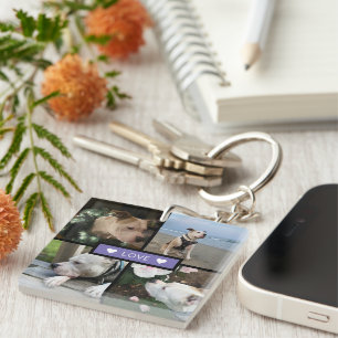Porte-clefs Moderne Ajouter Votre Collage Photo Purple