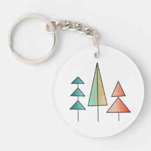 Porte-clefs moderne arc-en-ciel arbres roses sarcelle simple m
