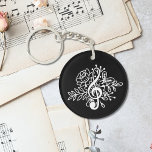 Porte-clefs Moderne Black Floral Treble Clef Music<br><div class="desc">Porte - clé moderne Black Floral Treble Clef avec une jolie illustration d'une clef et de fleurs triples. Grand cadeau pour un musicien,  un amateur de musique ou un professeur de musique - ou comme cadeau ou un objet promotionnel pour un magasin de musique ou une école de musique.</div>