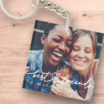 Porte-clefs Moderne Chic Coeur Best Friends Besties BFF Photo<br><div class="desc">Le design est composé d'une typographie de script cursive amusante et ludique avec une police sans serif. Ajoutez une photo personnalisée.</div>