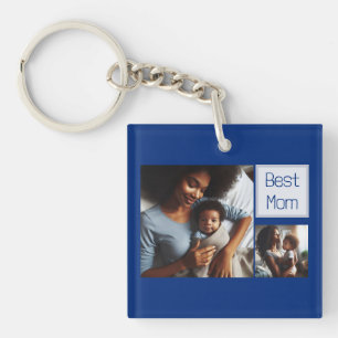 Porte-clefs Moderne Customisé Quatre photos Meilleur papa et M