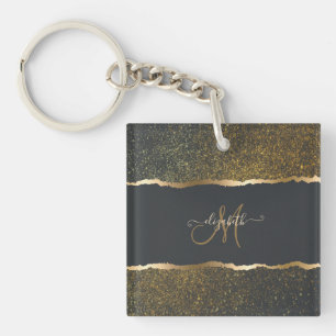 Porte-clefs Moderne Élégant Monogramme au Touché d'Or