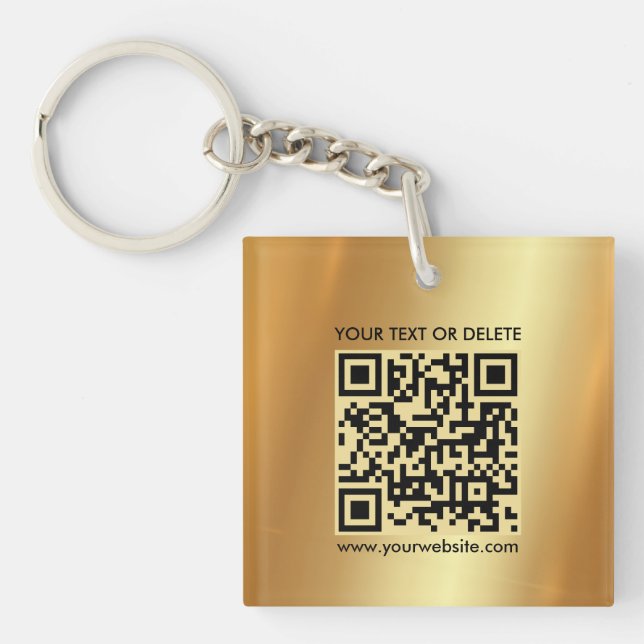 Porte-clefs Moderne élégant QR Code Or Carré double face (Devant)