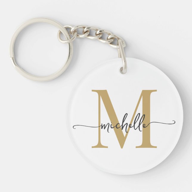 Porte-clefs Moderne Élégante Écriture de Nom Monogramme en Or  (Devant)