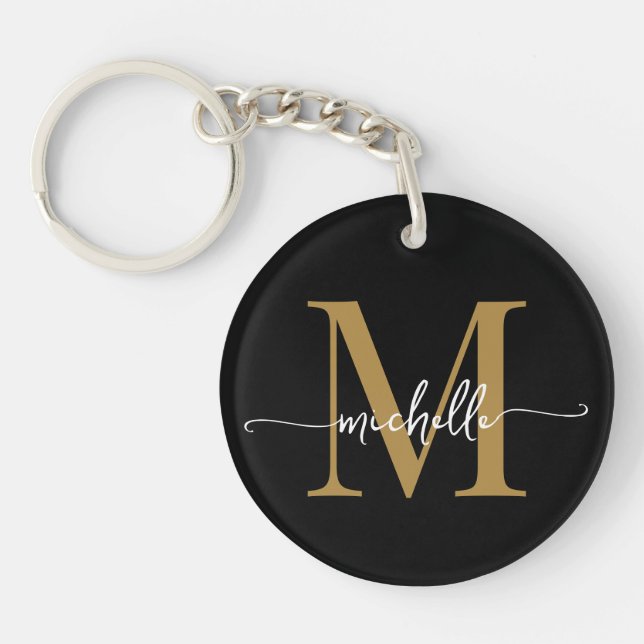 Porte-clefs Moderne Élégante Écriture de Nom Monogramme Noir O (Devant)