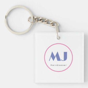 Porte-clefs Moderne et élégant Monogramme Bleu Coiffeur blanc
