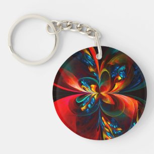 Porte-clefs Moderne Floral Abstrait Art Orange Bleu Motif #14